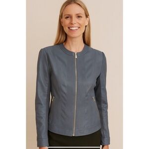 LAFAYETTE 148 NY JACKET FULL ZIP STRETCHY COTTON BLD MOTO ZIP POCKETS CHIC 8